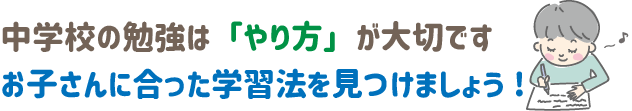 中学校の勉強は「やり方」が大切です。お子さんに合った学習法を見つけましょう!