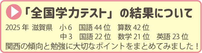 「全国学力テスト」の結果について
2025年  滋賀県　小6　国語44位　算数42位    中3　国語22位　数学21位　英語23位
関西の傾向と勉強に大切なポイントをまとめてみました！